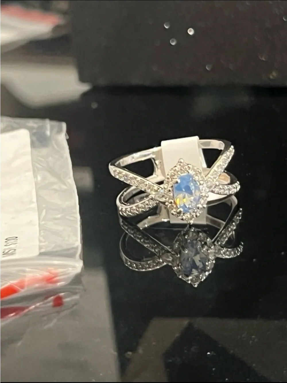 Bomb party glamorous  galaxy lab created blue chalcedony rhodium-plating ring - Picture 3 of 12